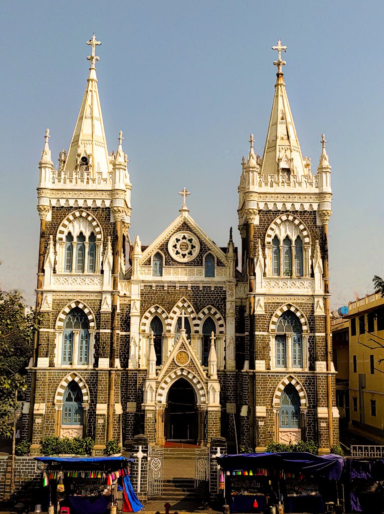 Stunning Gothic-style church facade captured in Mumbai, highlighting intricate designs.